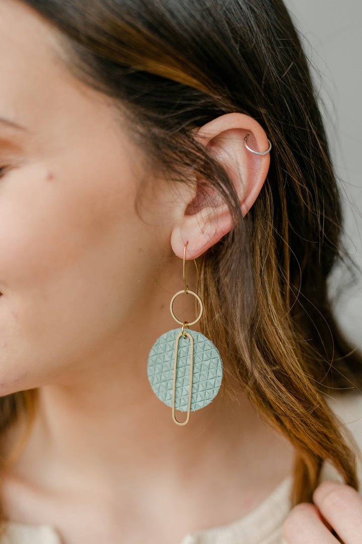 Harper Green Leather Circle Earrings