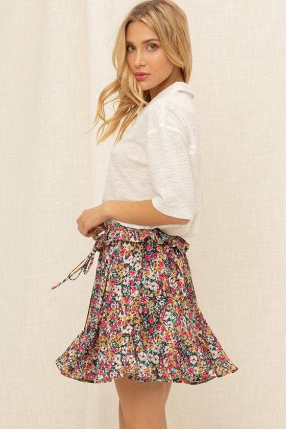 Ruffle Mini Print Skirt