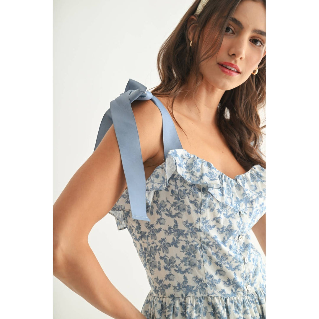 FLORAL SUMMER ROMPER WITH BOW STRAPS