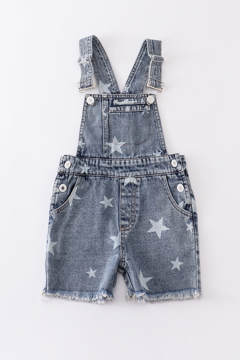 Denim Star Print Short Overalls