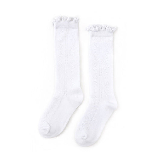 White Fancy Lace Top Knee High Socks 0-6M