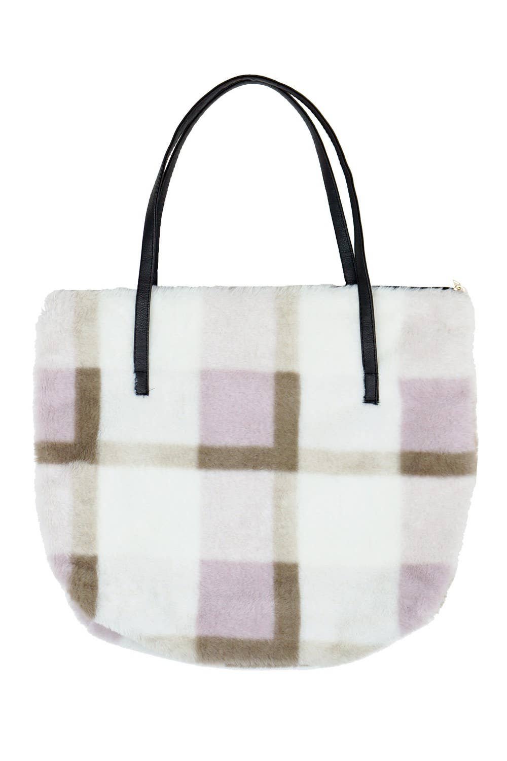 Plaid Pattern Fur Zipper Tote Bag-Mb0112