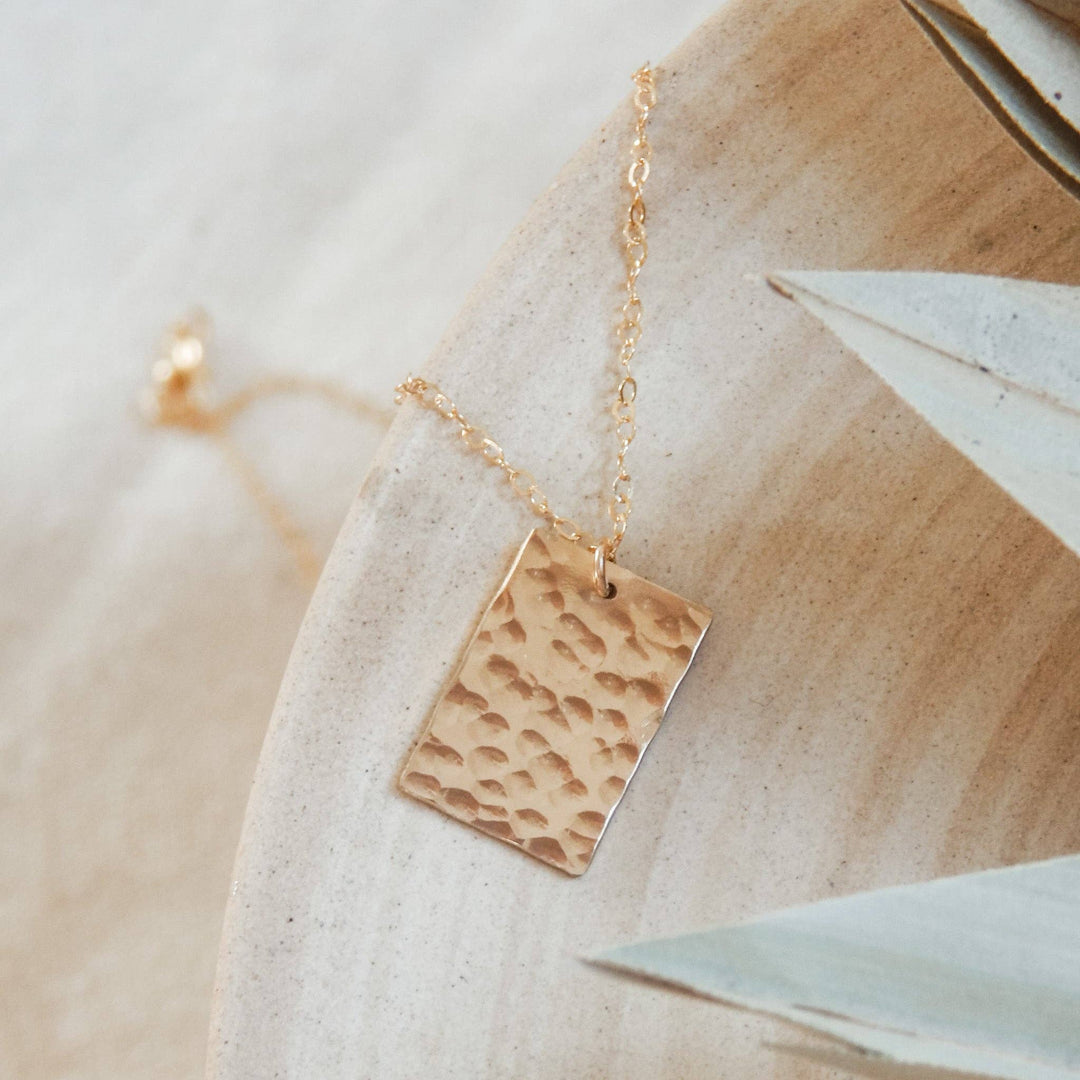 Hammered Rectangle Necklace - Minimalist, Waterproof