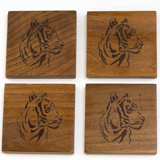 Tiger Etched Wood Coasters